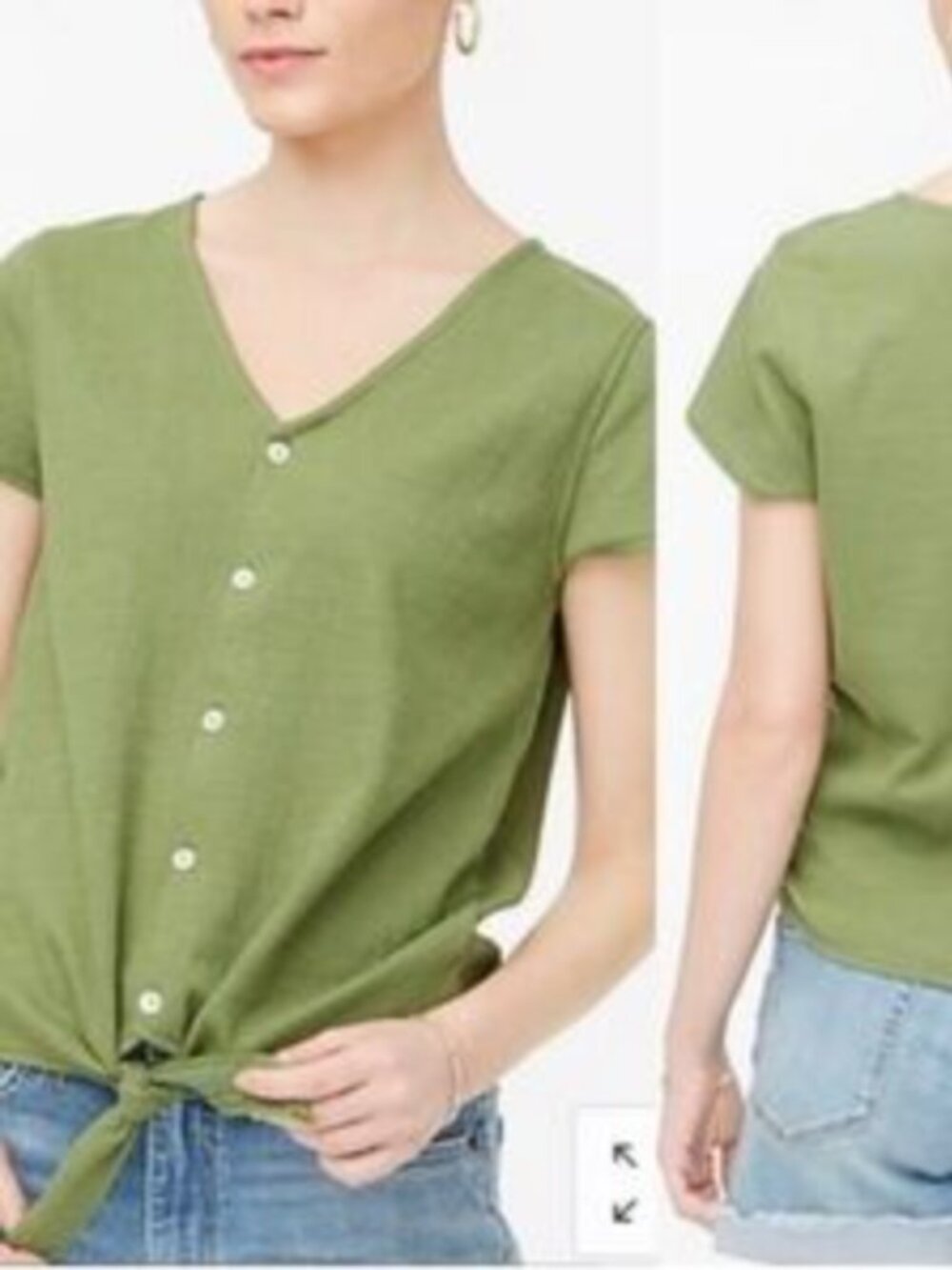 J Crew Factory Textured Tie Front Top Blouse XS Green Button Business Casual